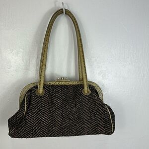 Ann Taylor Vintage Green Herringbone Print Handbag Shoulder Bag